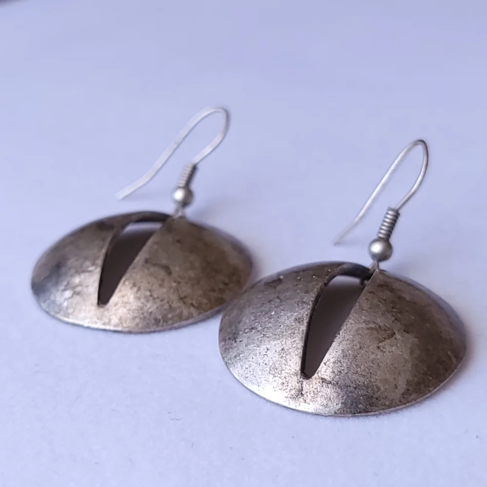Silver Tone Disc Earrings